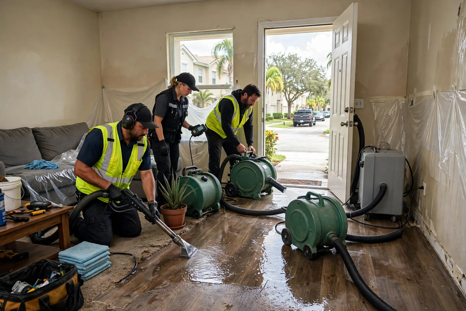 Water Damage Restoration in North Lauderdale, FL | 24/7 Local Response Crew extracting water from a townhome in North Lauderdale, Florida after a supply line burst